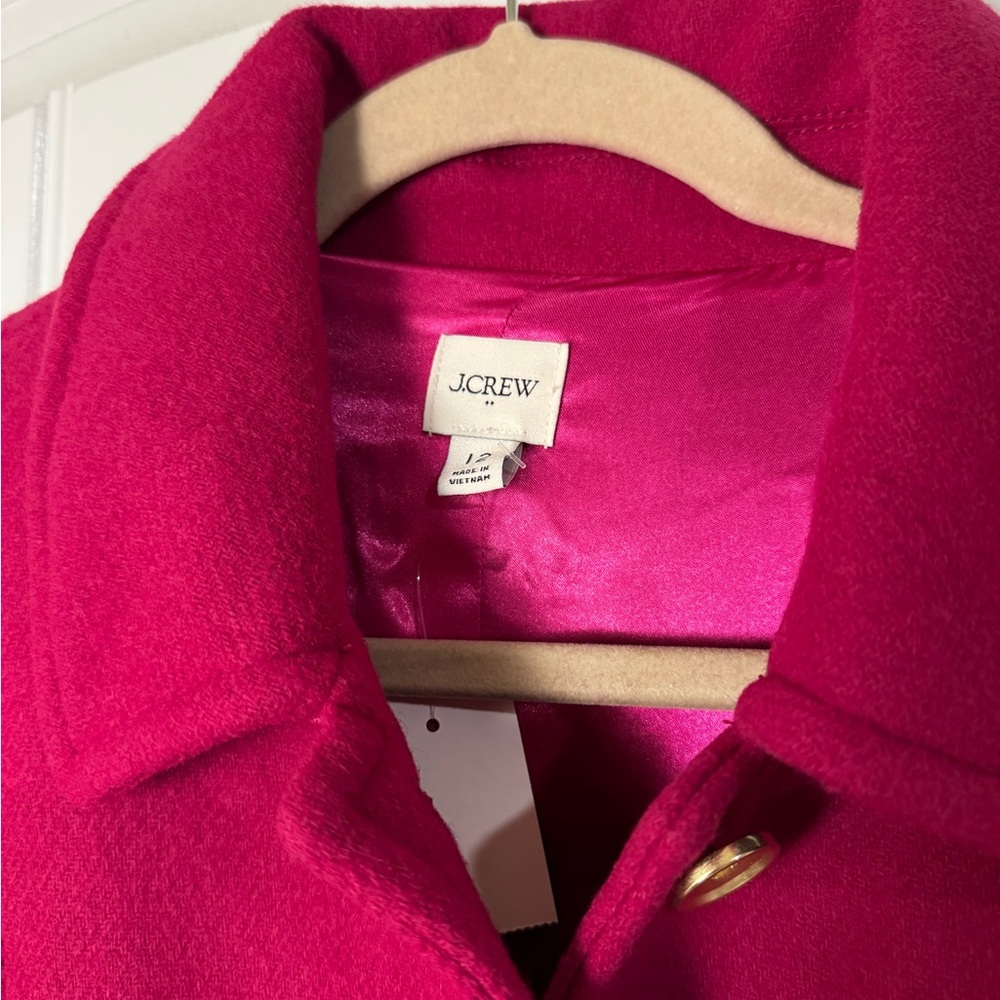 J. Crew Hot Pink Wool Blend Trench Coat with Gold Buttons - Picture 3 of 12